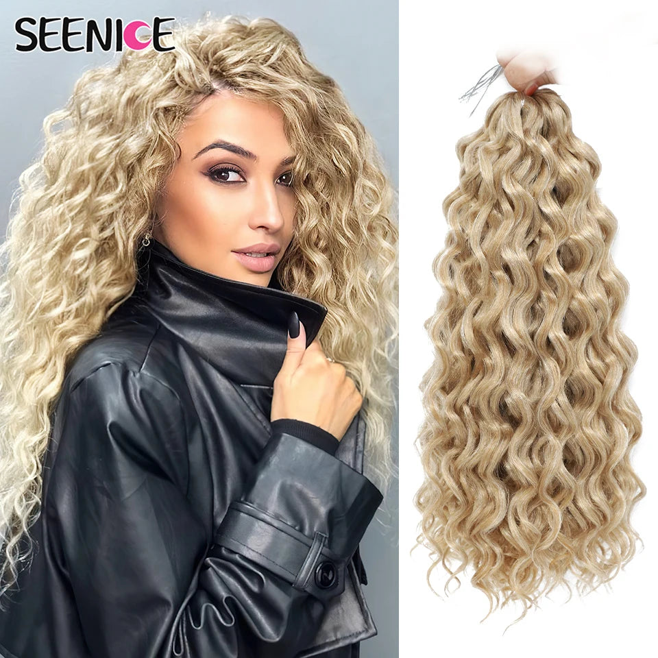 18 24“Synthetic Deep Wavy Twist Crochet Hair Afro Curls Water Wave Crochet Braids Ombre Brown Braiding Hair Extensions For Women