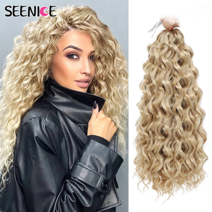 18 24“Synthetic Deep Wavy Twist Crochet Hair Afro Curls Water Wave Crochet Braids Ombre Brown Braiding Hair Extensions For Women