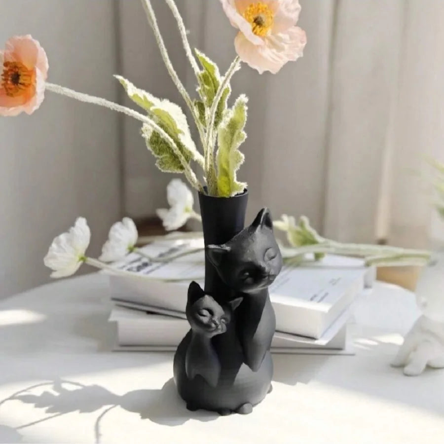 Creative Art Dry Flower Hydroponic Cat Vase, Suitable for Indoor Living Room, Study, Office, Outdoor Balcony Garden Mother's Day