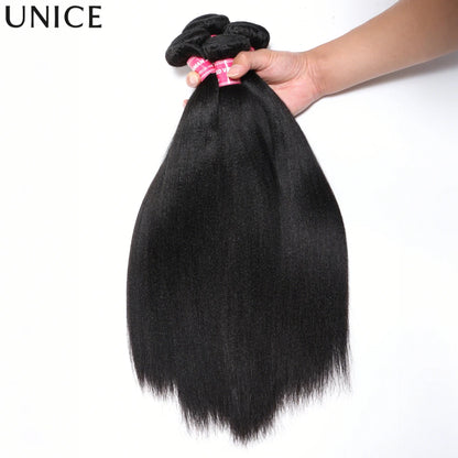 Unice Hair Yaki Straight Hair Bundles 1/3/4 PCS Bundles 100% Human Hair Sew In Quick Weaves Hair Extensions 100G Per Bundle