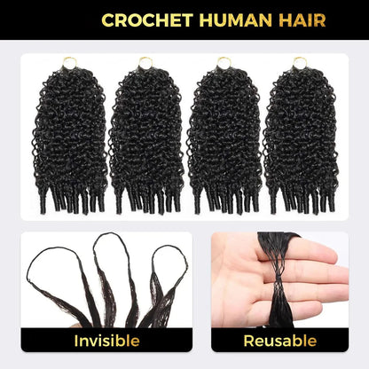 Burmese Curly Crochet Human Hair Pre Looped Deep Wave Human Hair Crochet Miracle Knots Feathered Human Crochet Hair Extensions