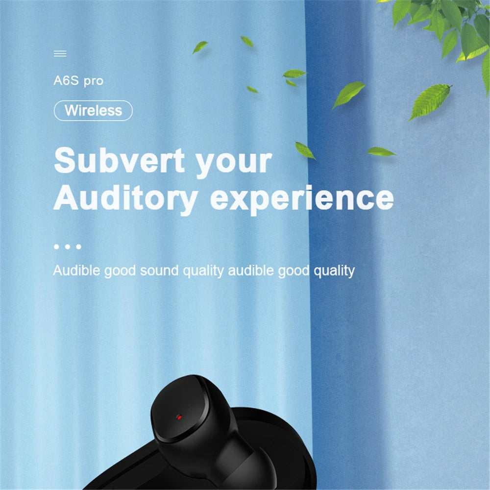 A6S Wireless Bluetooth Earphones - Sport Touch Control Headset With LED Display Stereo Sound For Xiaomi Huawei