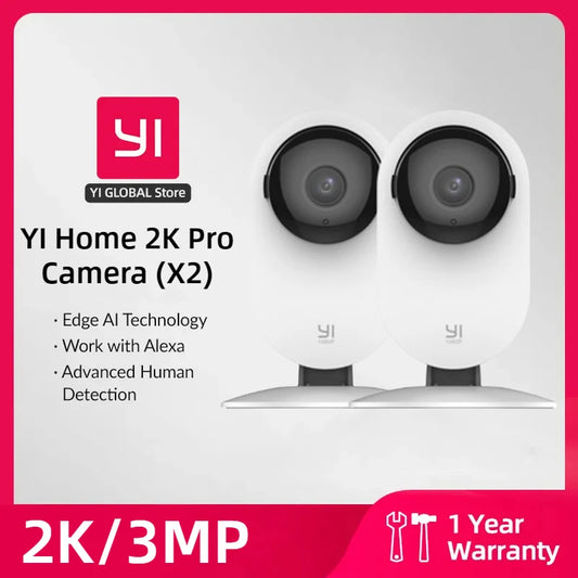 YI Pro 2K Wifi Home Camera 2/4pcs Kit 3MP with Night Vision IP Security Protection AI Powered Human/Sound Detection