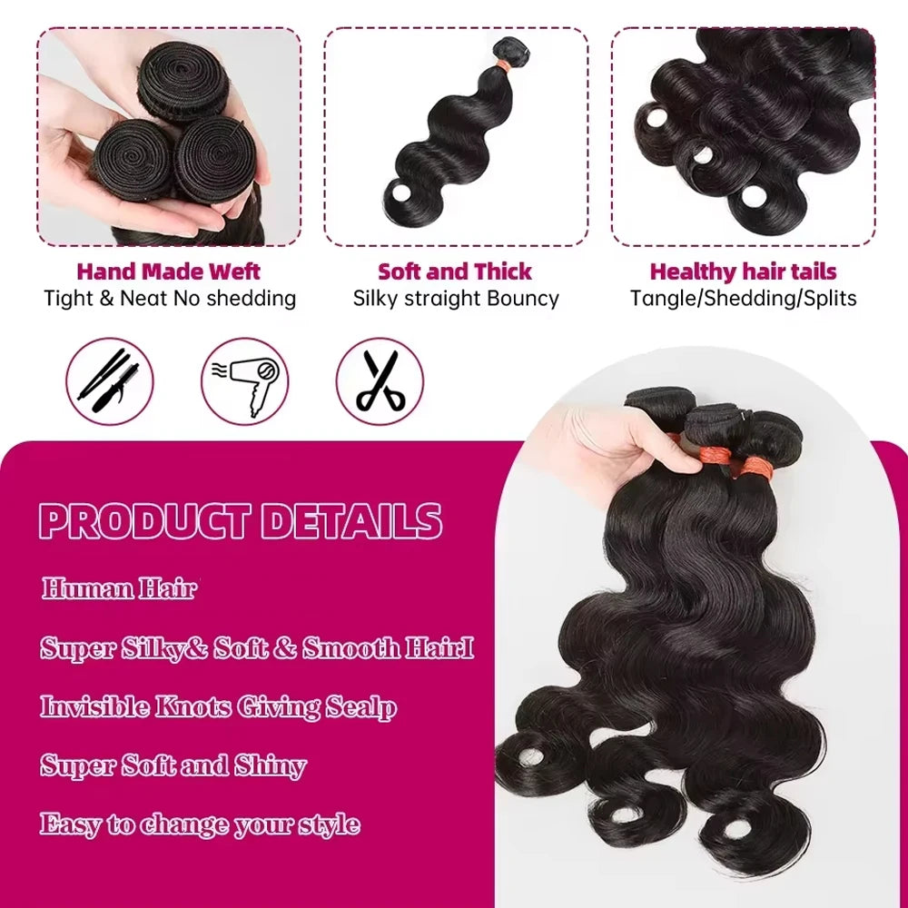 28 30 Inch Raw Brazilian Human Hair Bundles Body Wave Loose 3 4 Bundle Virgin Remy Hair Extension For Women Sew In Quick Weave