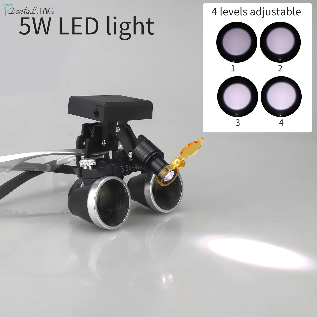 2.5X/3.5X 420mm Dental Loupe Magnifier Binocular Magnifier Surgery Surgical Operation Loupe with Spotlight Head Light 5W LED