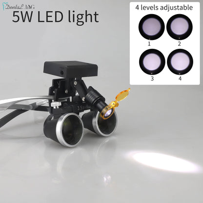 2.5X/3.5X 420mm Dental Loupe Magnifier Binocular Magnifier Surgery Surgical Operation Loupe with Spotlight Head Light 5W LED