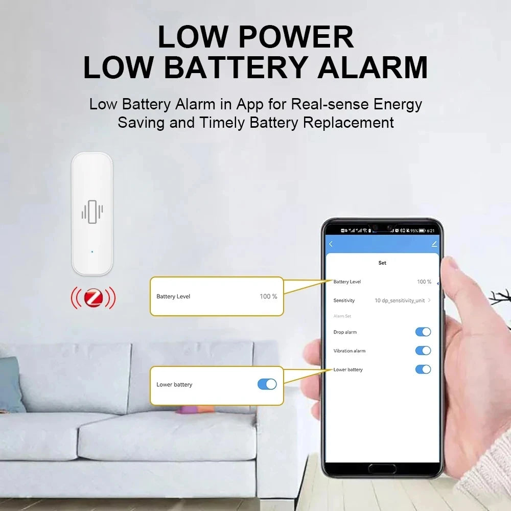 Smart Vibration Sensor ZigBee Sensor Monitor App Control Security Protection Zigbee Sensor Motion Shock Alarm Support Z2M