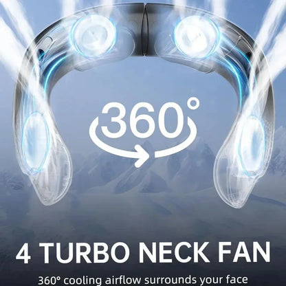 4000mAh Leafless Portable Neck Fan Turbine Vaneless Design 3 Gears Super Strong Wind Fast Cooling Digital Display for Outdoor