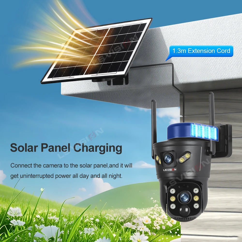 LS VISION 4G /WIFI Outdoor Solar Camera 8MP Dual Lens PIR Sim Card built in Night Vision Waterproof Security Camara Battery CCTV