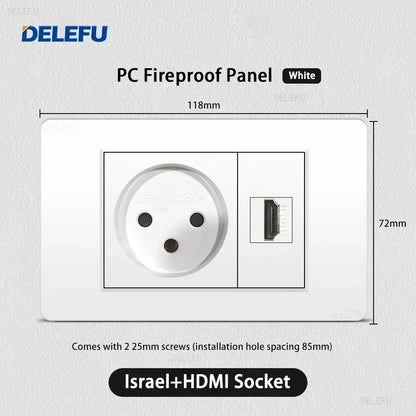 DELEFU White Retardant PC Israel USB Type C Fast Charging Wall Socket Light Tuya Wifi Smart Switch Sat TV Tel Doorbell Curtain