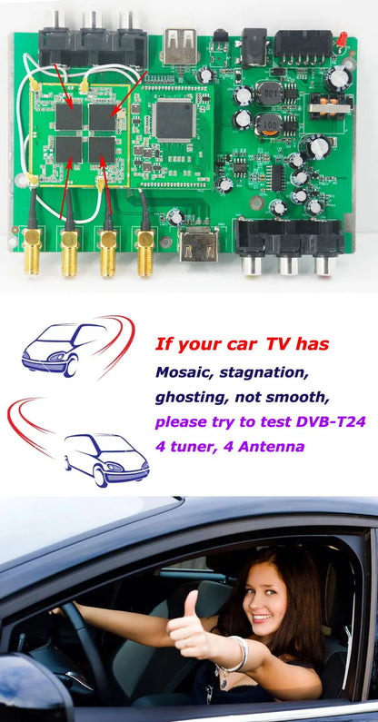 HDTV Car DVB-T2 DVB-T MULTI PLP Digital TV Receiver automobile DTV box  With 4 Tuner Antenna