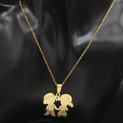 Boy Girl Child Kid Stainless Steel Necklaces Women Gold Color Mothers and Children Necklaces Jewelry Mother's Day Gift N519S01