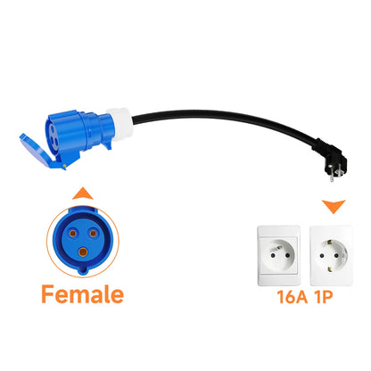 AFEEV EV Charger CEE Female Plug 3 Pins Bule CEE to Schuko Adapter Wall Socket Extend Cable Connect with 7KW 32A 1Phase Charger