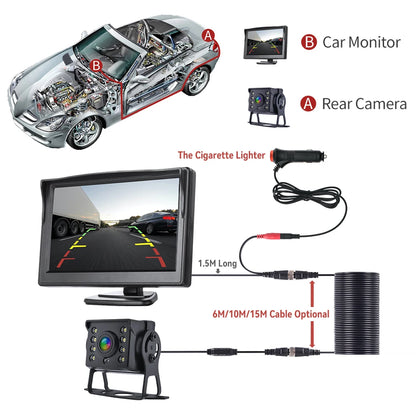 Universal Backup Car Rear view Camera with 5 inch Monitor for Truck HD Screen LED Night Vision Waterproof Paking Bus Security