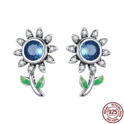 Hot Sale 925 Sterling Silver Spring Zircon Sunflower Stud Earrings For Women 2023 Trending Fashion Jewelry mother's day gift