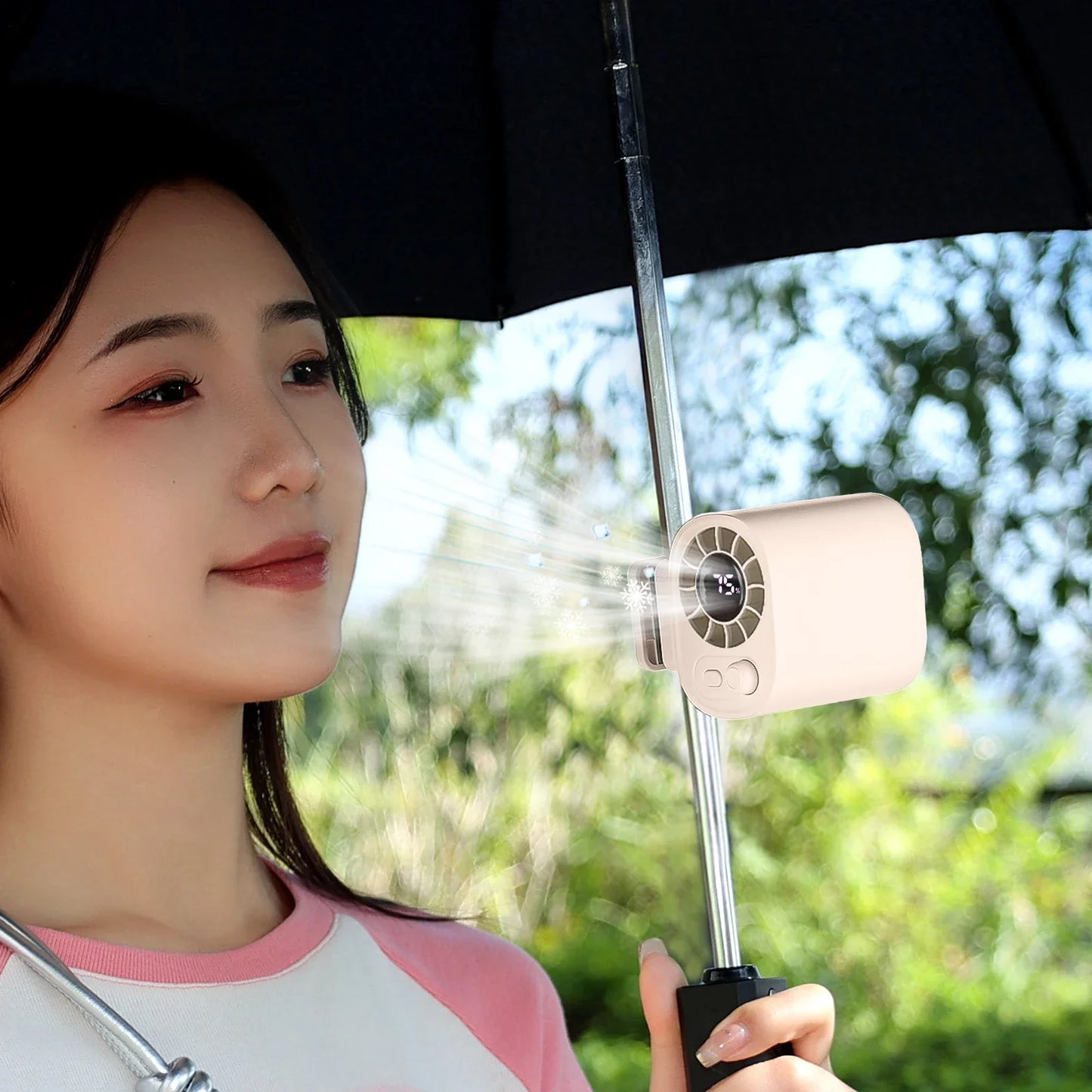 Eary Mini Waist Clip-on Fan Wiht 1800mAh 100 Speeds LED Display Usb Rechargeable Hands-Free Cooling Fan for Umbrella Work Travel