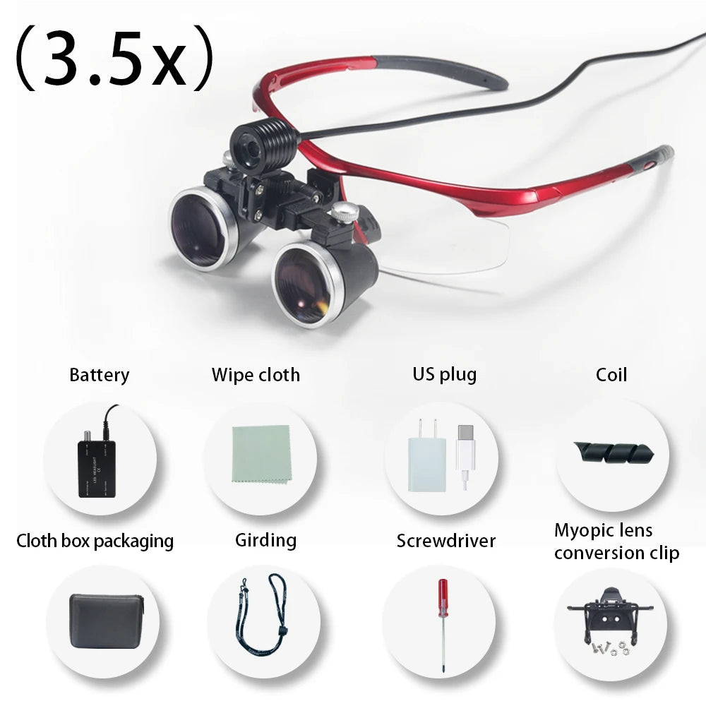 Dentistry Binocular Magnifier 2.5X 3.5X Ultra-lightweight Optical Loupes 320-420mm Magnifying Glass for Dental Surgery