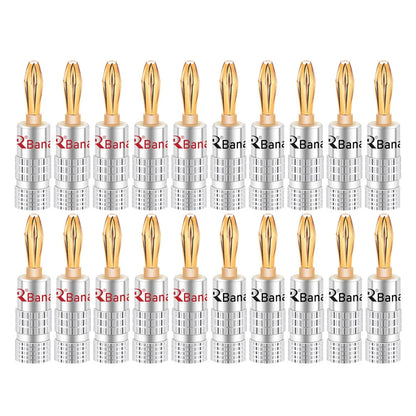 20pcs/10pairs BANANA PLUGS 24K Gold-plated 4MM Banana Connector with Screw Lock For Audio Jack Speaker Plugs Black&Red