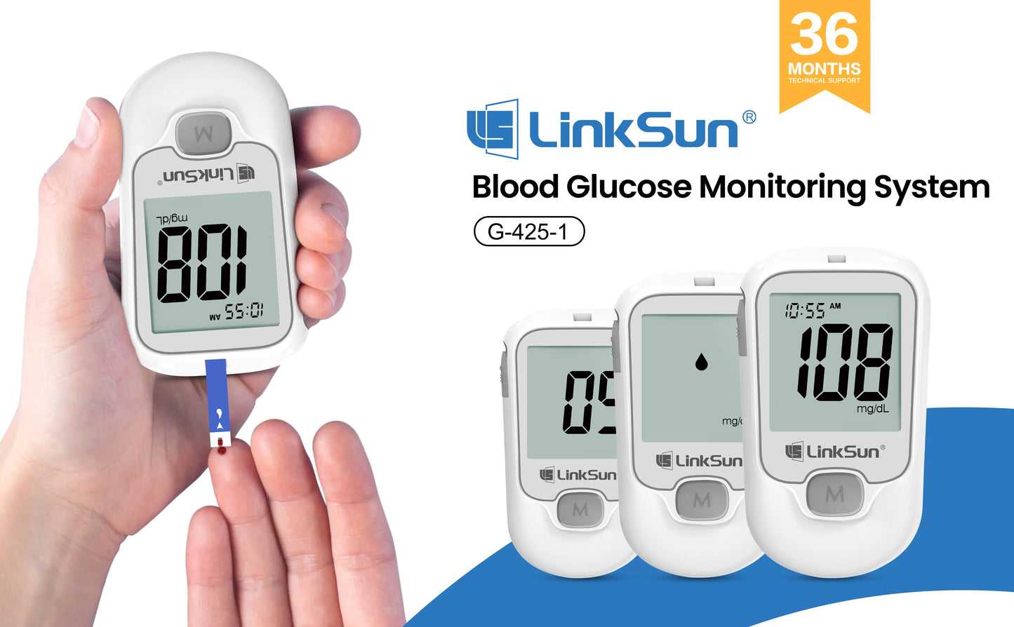 G-425-1 LinkSun Blood Glucose Meter Kit 50/100pcs Test Strips Lancets for Diabetes Monitor Digital Glucometer Blood Sugar Meter