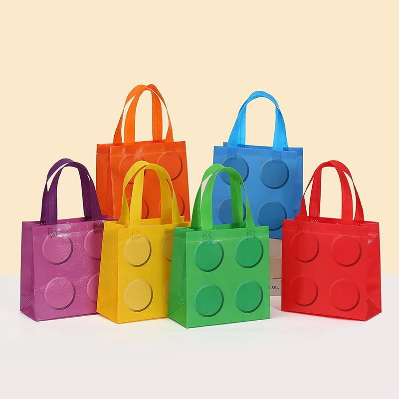 New 6/12pcs Building Block Tote Bags Non-Woven Fabric Party Favor Bags For Birthday Graduation Easter Father's Day Mother's Day