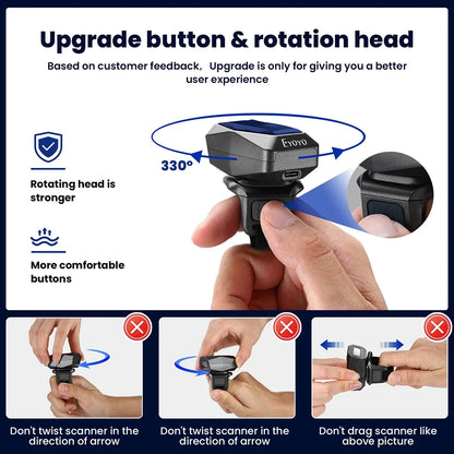 Eyoyo EY-016 Finger Ring Barcode Scanner Mini Wearable 3-in-1 USB Wired & 2.4G Wireless QR Reader for Store Warehouse Scanning