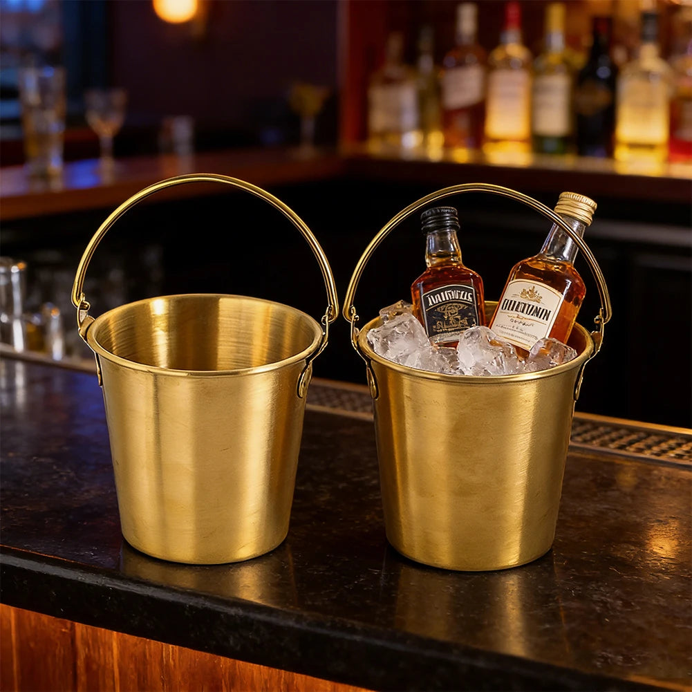 1pc Bar Party Ice Bucket Stainless Steel Ice Bucket Golden Beer Barrel Champagne Cooling Barrel Snack Fried Chicken Bucket