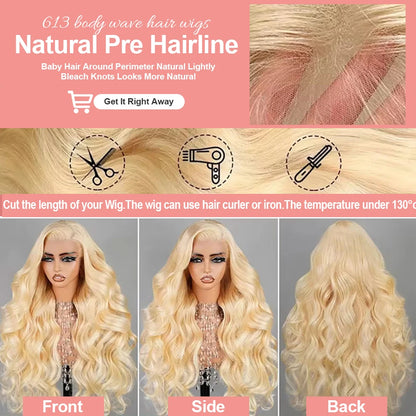 613 Lace Front Wig Human Hair 13x6 Blonde Human Hair Wigs 300% Density Body Wave Lace Front Wigs Human Hair Pre Plucked 46 Inch