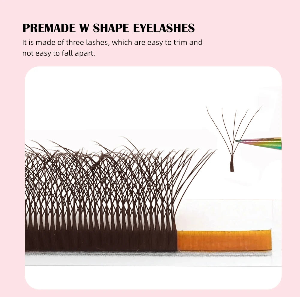 Yelix Brown Eyelashes W Shaped Eyelash Extensions Single Tips 2D 3D 4D 5D Premade Fans Lahses Soft Natural Individual Lahes