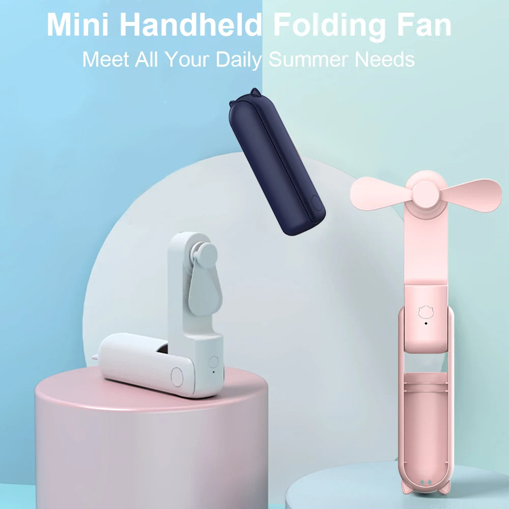 Mini Portable Handheld Fan 2000mAh USB Rechargeable Folding Small Pocket Fan with Handy Power Bank Foldable Hand Fan for Outdoor