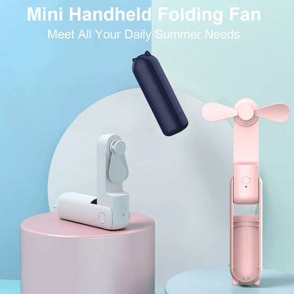 Mini Portable Handheld Fan 2000mAh USB Rechargeable Folding Small Pocket Fan with Handy Power Bank Foldable Hand Fan for Outdoor