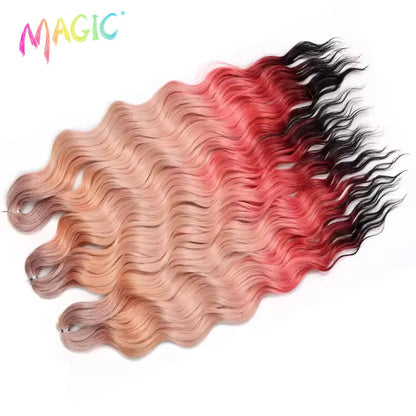 Anna Synthetic Hair 24 Inch Water Wave Braiding Hair Extensions Ombre Blonde Deep Wave Afro Curl Twist Crochet Hair for Women