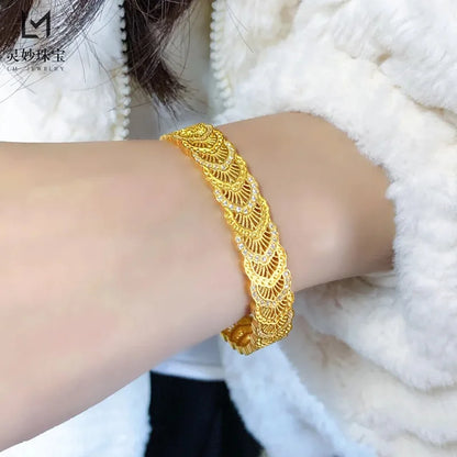 9999 24K real gold phoenix feather silk hollow bracelet wide-face open buckle to send girlfriend gifts to mother on Mother's Day