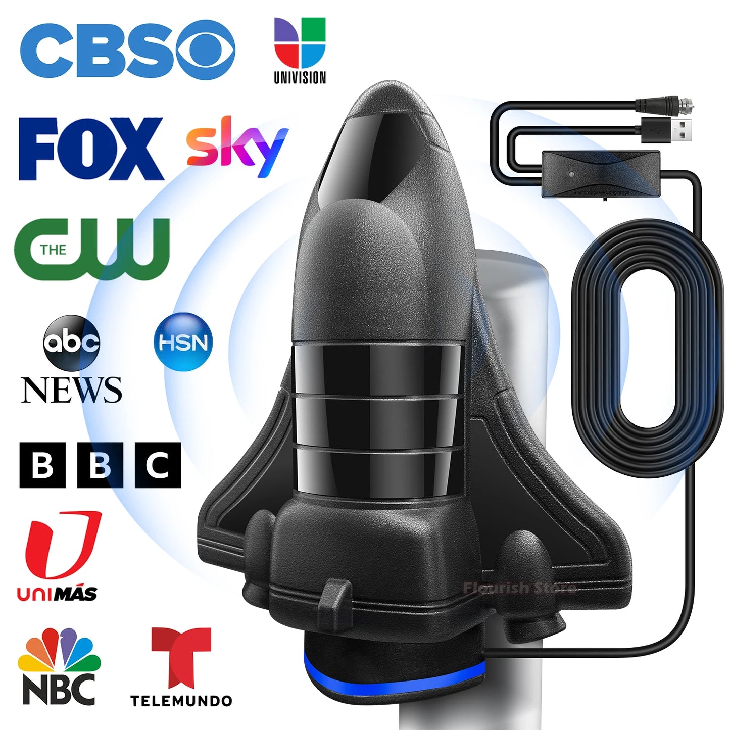 TV Antenna Indoor for Local Channels,1200 Miles Long Range TV Antenna for Smart TV and All Older TV's Supports 4K 8K HD VHF UHF