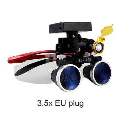 2.5X/3.5X 420mm Dental Loupe Magnifier Binocular Magnifier Surgery Surgical Operation Loupe with Spotlight Head Light 5W LED