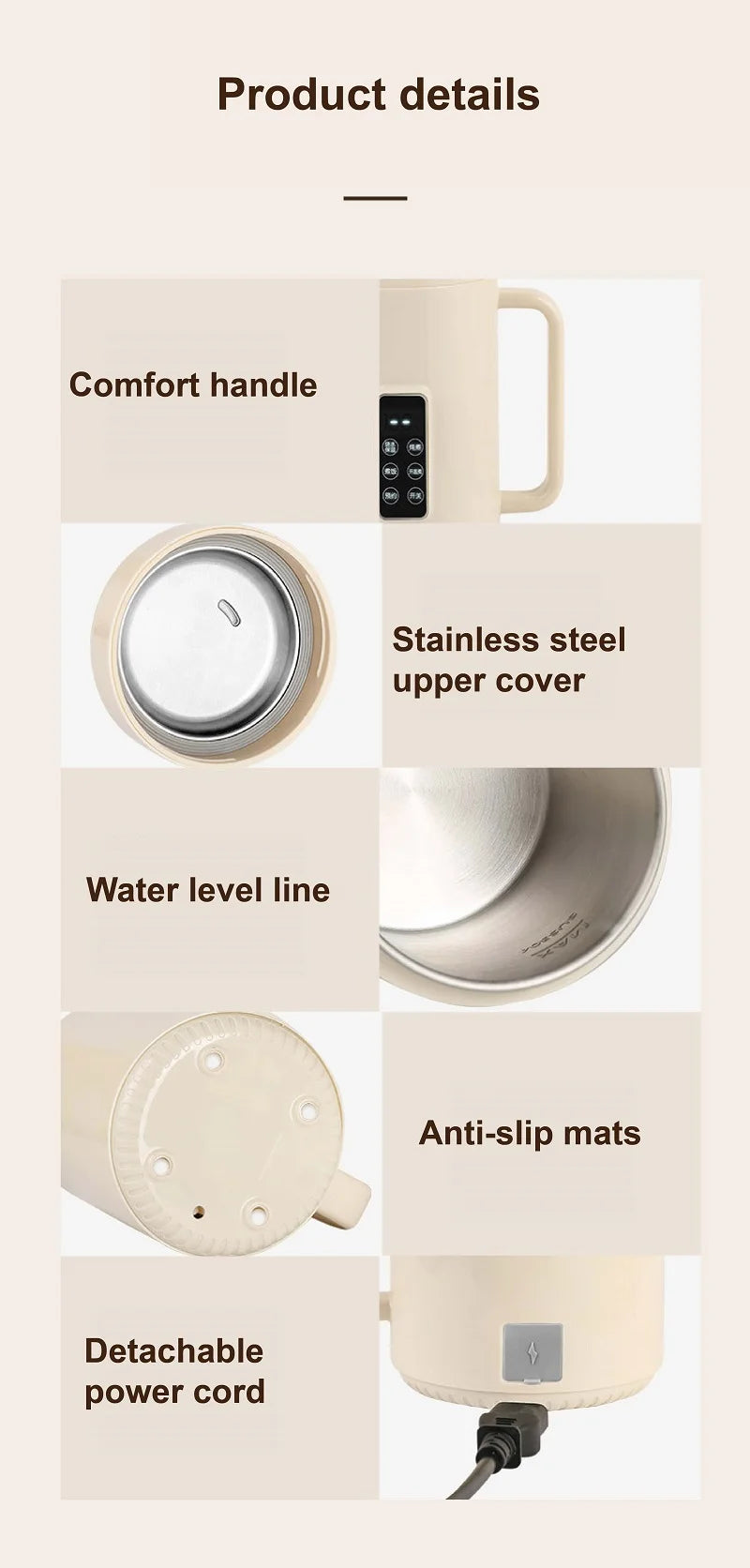 500W Electric Kettle 12h Appointment Porridge Special Pot Portable 304 Stainless Steel Health Cup Multifunctional Rice Cooker 1L