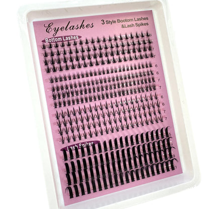 16Rows Bottom Lashes(6-7mm) and Spikes(15-21mm) Mix DIY Eyelash Extension Wispy Individual Lash Spikes Clusters DIY Lashes Tools