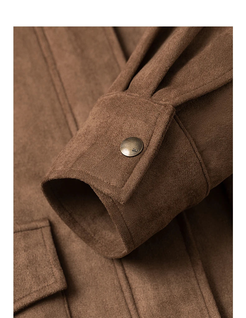 TOYOUTH Women Jacket coat 2025 Autumn New Vingtage Barn Style Suede Leather Patchwork Collar Jacket Brown