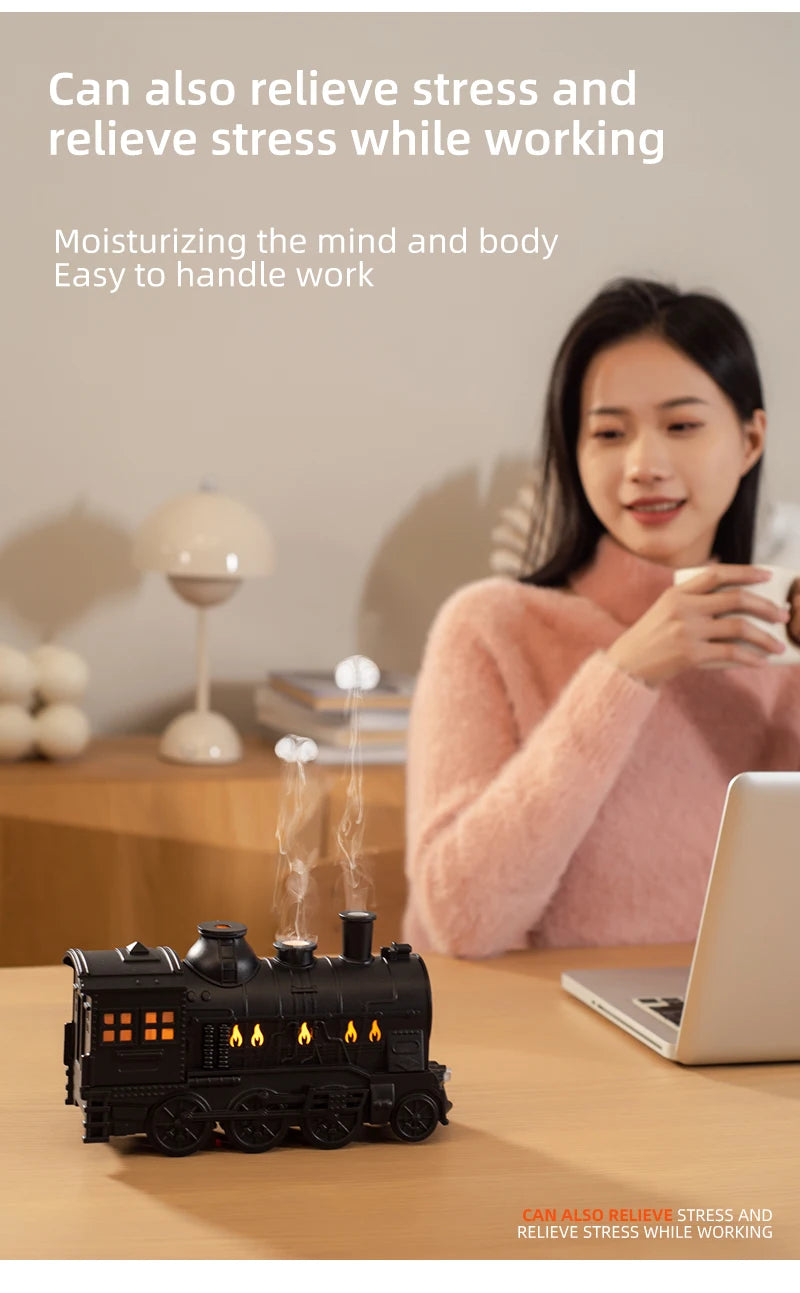 Retro Mini Train Shape Aromatherapy Essential Oil Diffuser Ultrasonic Cool Mist Air Humidifier with Lamp Aroma Difusor Atomizer