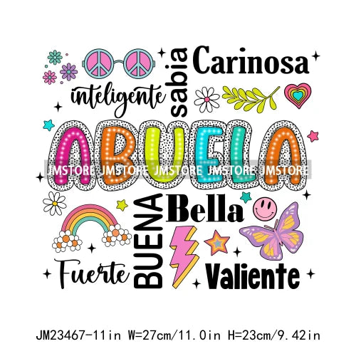 Mama Nana Spanish Blessed Abuela Latina Mom Life Iron On Decals Mother's Day Madre Quotes DTF Transfer Stickers For Clothes