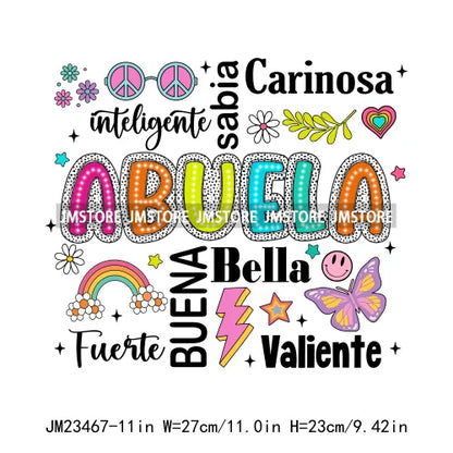 Mama Nana Spanish Blessed Abuela Latina Mom Life Iron On Decals Mother's Day Madre Quotes DTF Transfer Stickers For Clothes