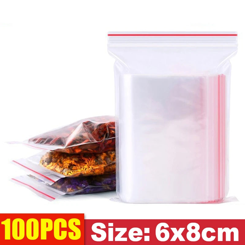 Thicken Zipper Sealed Bags Clear Plastic Storage Bag for Small Jewelry Food Packing Reclosable Zippers Sealing Pouch Wholesale