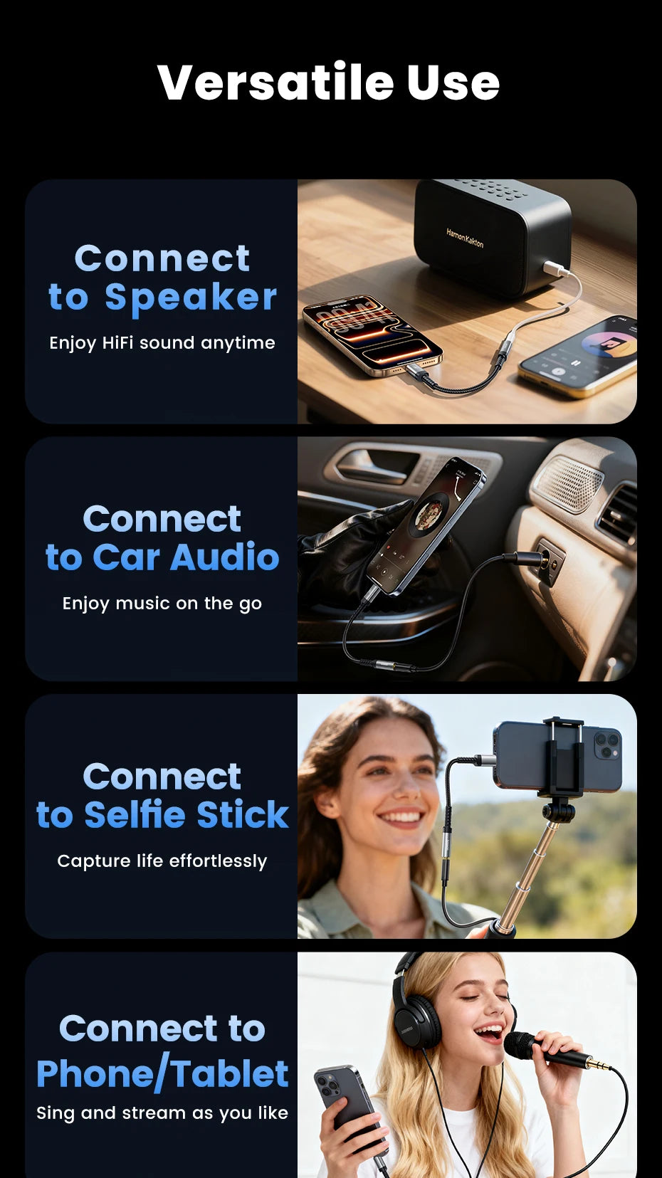 Toocki iP/USB Type C to 3.5mm Jack HiFi Audio Dongle Cable Adapter Male to Female Headphone AUX Converter for Xiaomi POCO iPhone