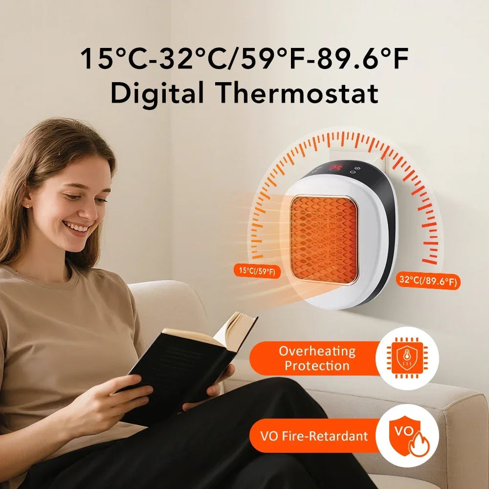 800W Electric Portable Wall Mounted Heater for Small Bathroom PTC Ceramic Heating Fan with Remote Control