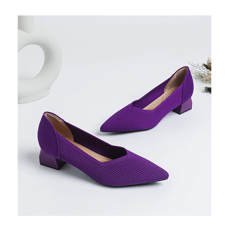 2025 New Women's High Heels Large 42/43 Fashion Pointed Anti slip Rubber Bottom Knitted Breathable Shoes