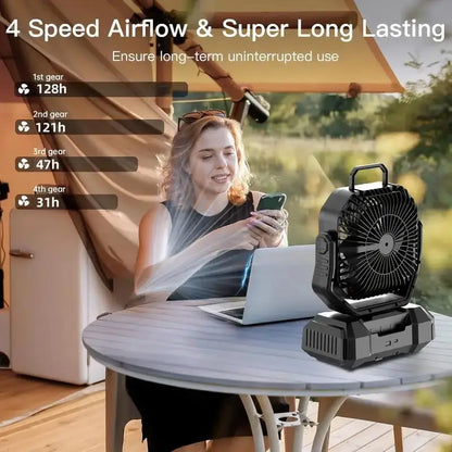 40000mAh Camping Fan Rechargeable Desktop Portable Air Circulator Wireless Ceiling Electric Fan with Power Bank LED Lighting
