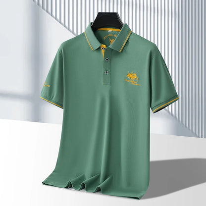Men's Business Casual Short Sleeved Embroidered Solid Color Polo Shirt Fashionable Breathable Comfortable Summer Versatile Top
