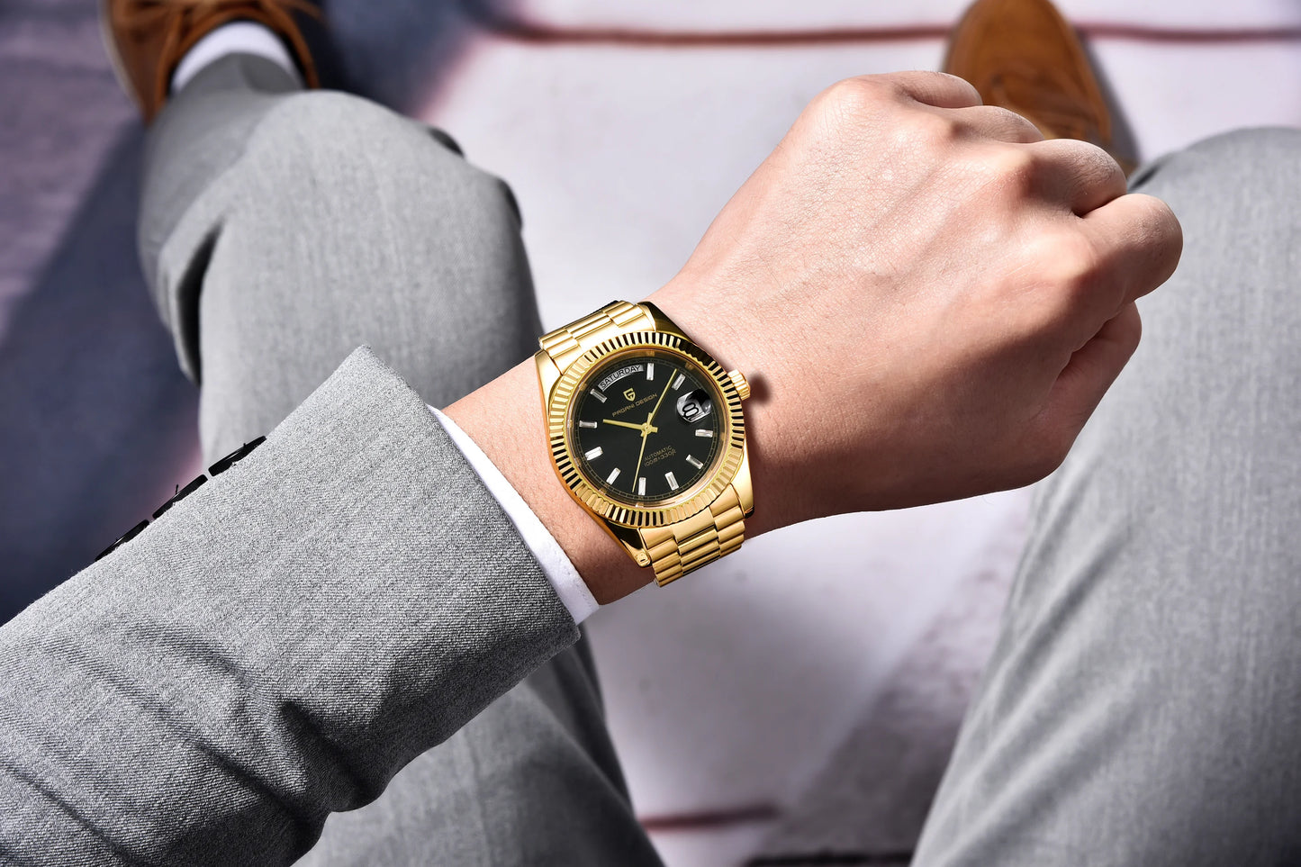PAGANI DESIGN 2025 New Gold Green 40MM Date Week Men's Watches Automatic Watch Men AR Sapphire Glass NH36A Mechanical Wristwatch