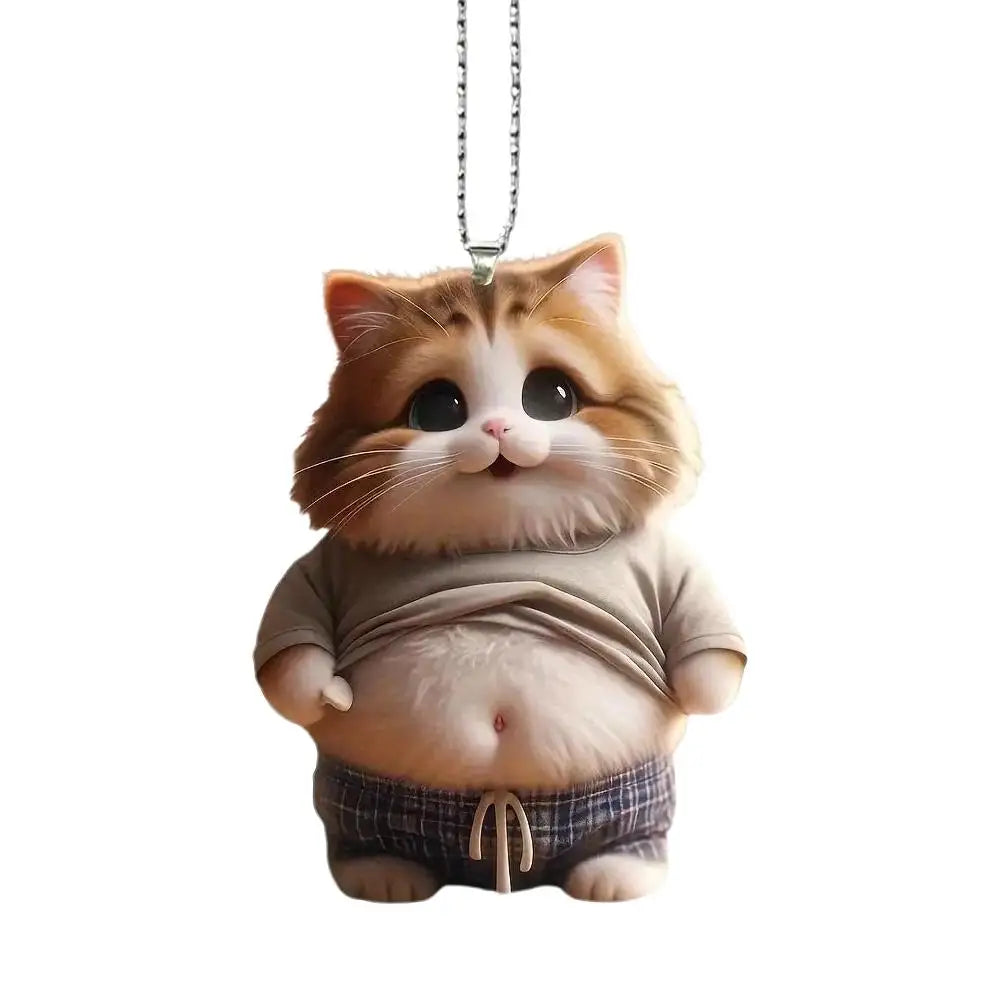 Fat Puppy Keychain 2D Flat Acrylic Cartoon Dog Ornament Car Mirror Backpacks Hanging Pendant For Home Decor