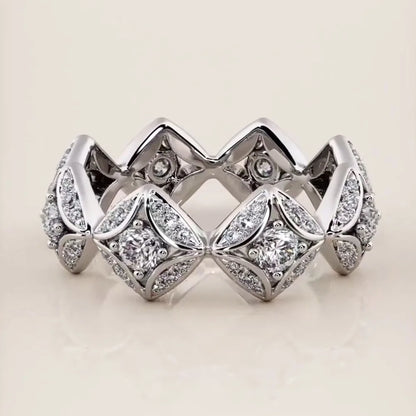Geometric White Zircon Round Stone Rings For Women Silver Color Engagement Pormise Band Bridal Wedding Jewelry Mother's Day Gift