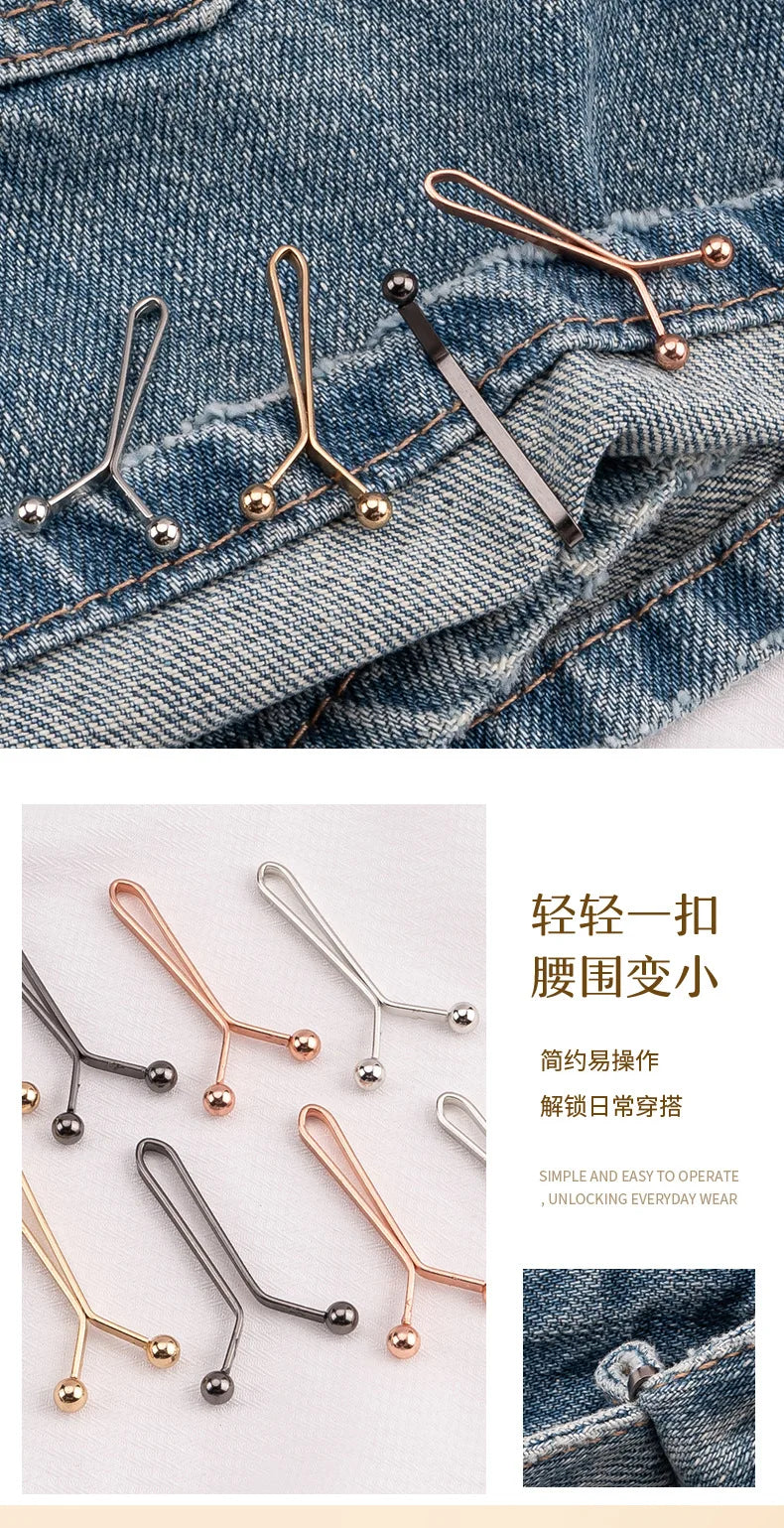 10pcs Invisible Metal Waist Clips Adjustable Button Clips for Jeans and Clothes Tightener with Hidden Design